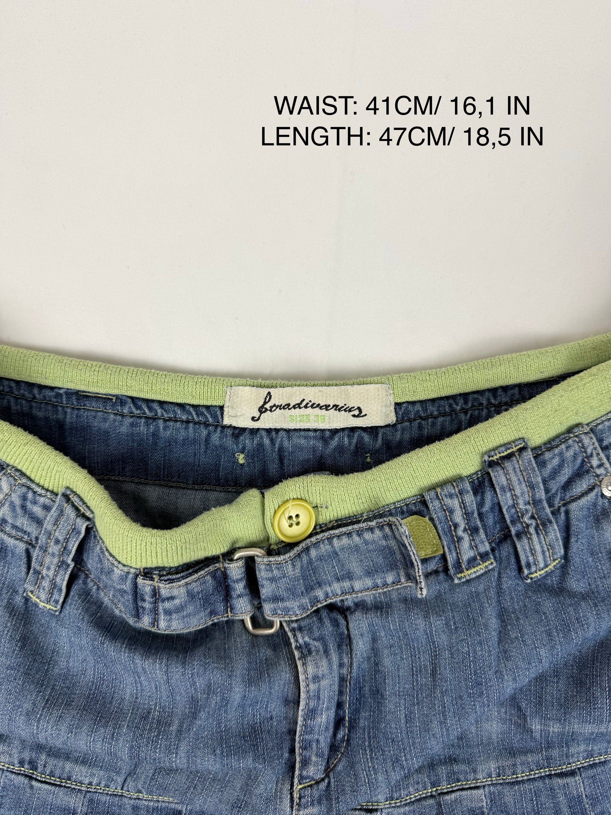 Blue denim low rise pleated mid skirt (M/L)