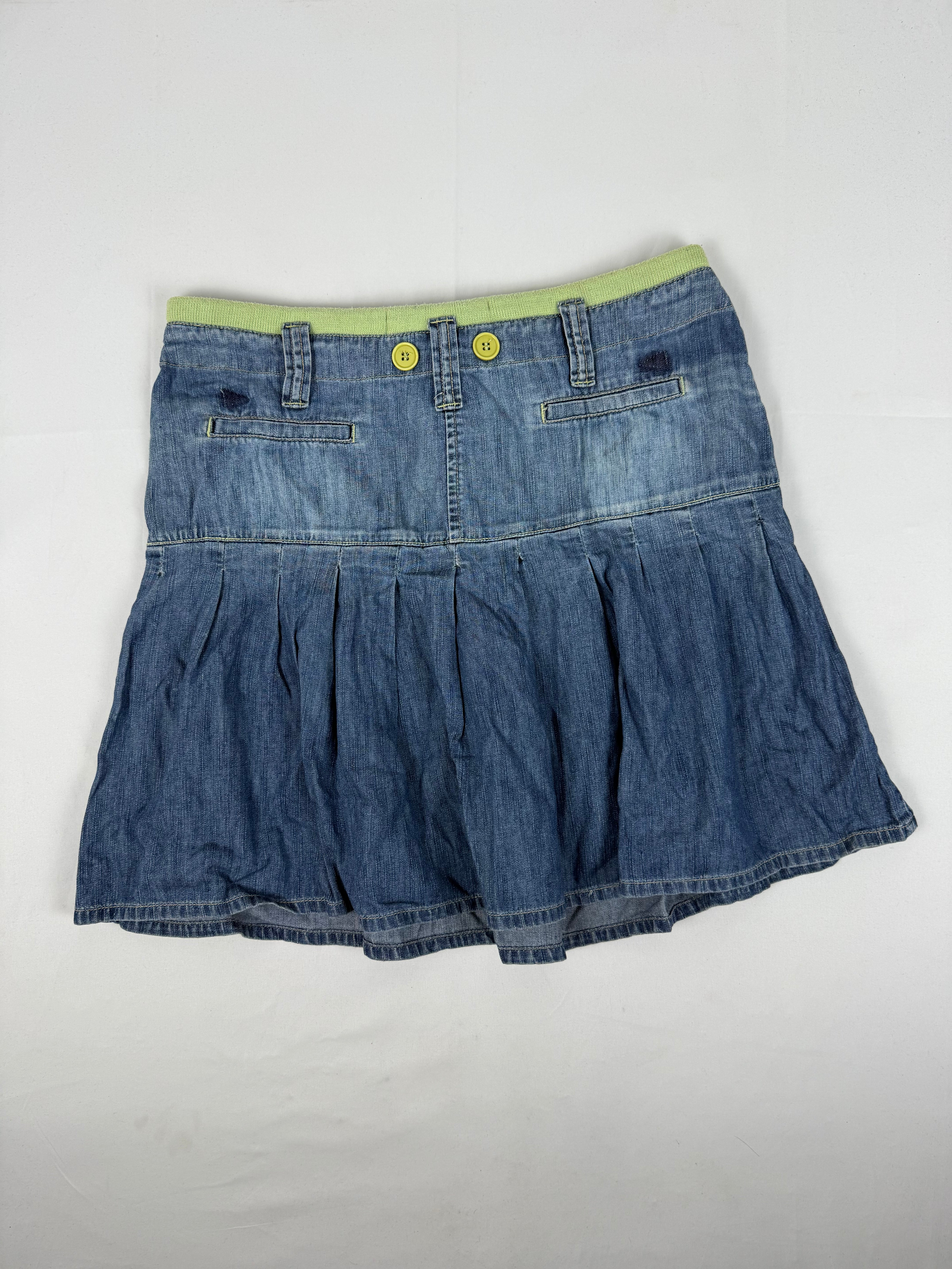 Blue denim low rise pleated mid skirt (M/L)