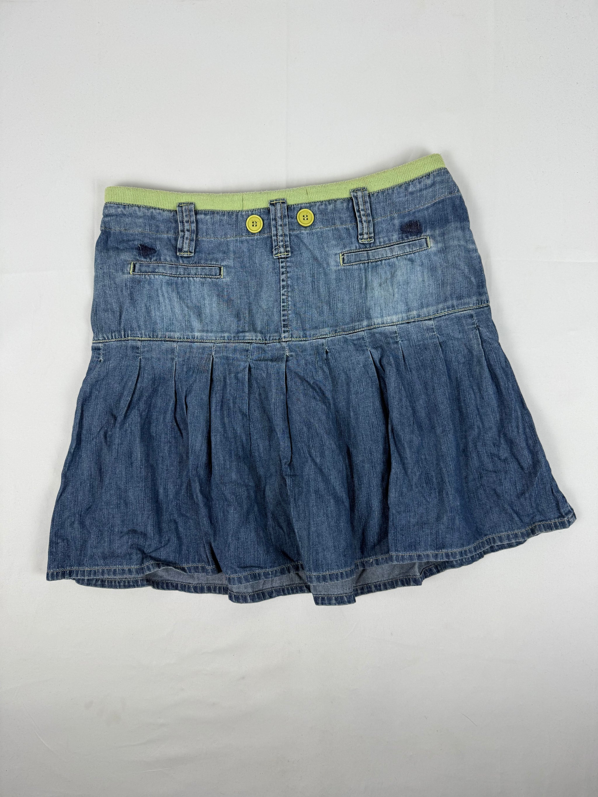 Blue denim low rise pleated mid skirt (M/L)