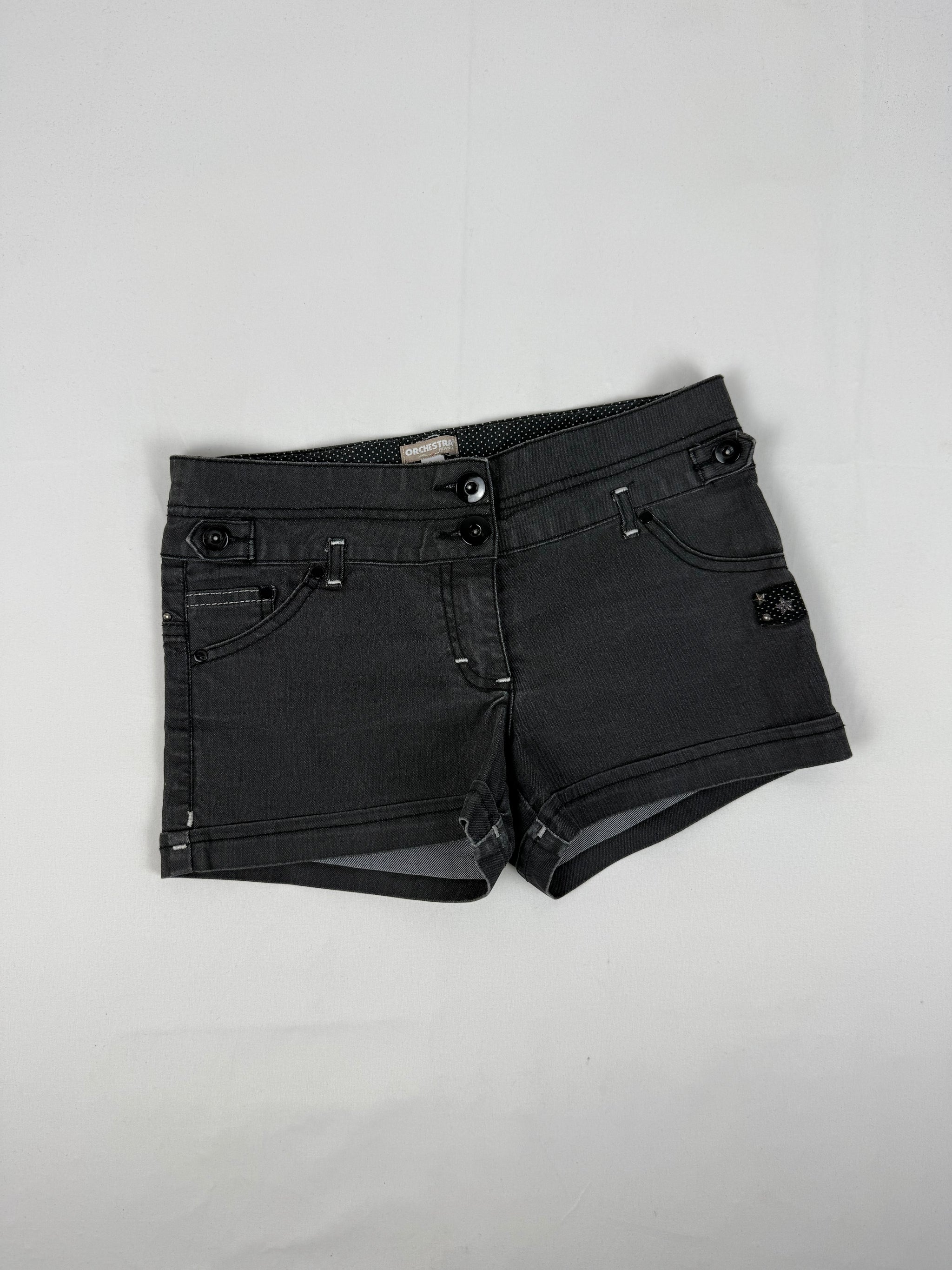 Grey denim low rise mini short (XS)