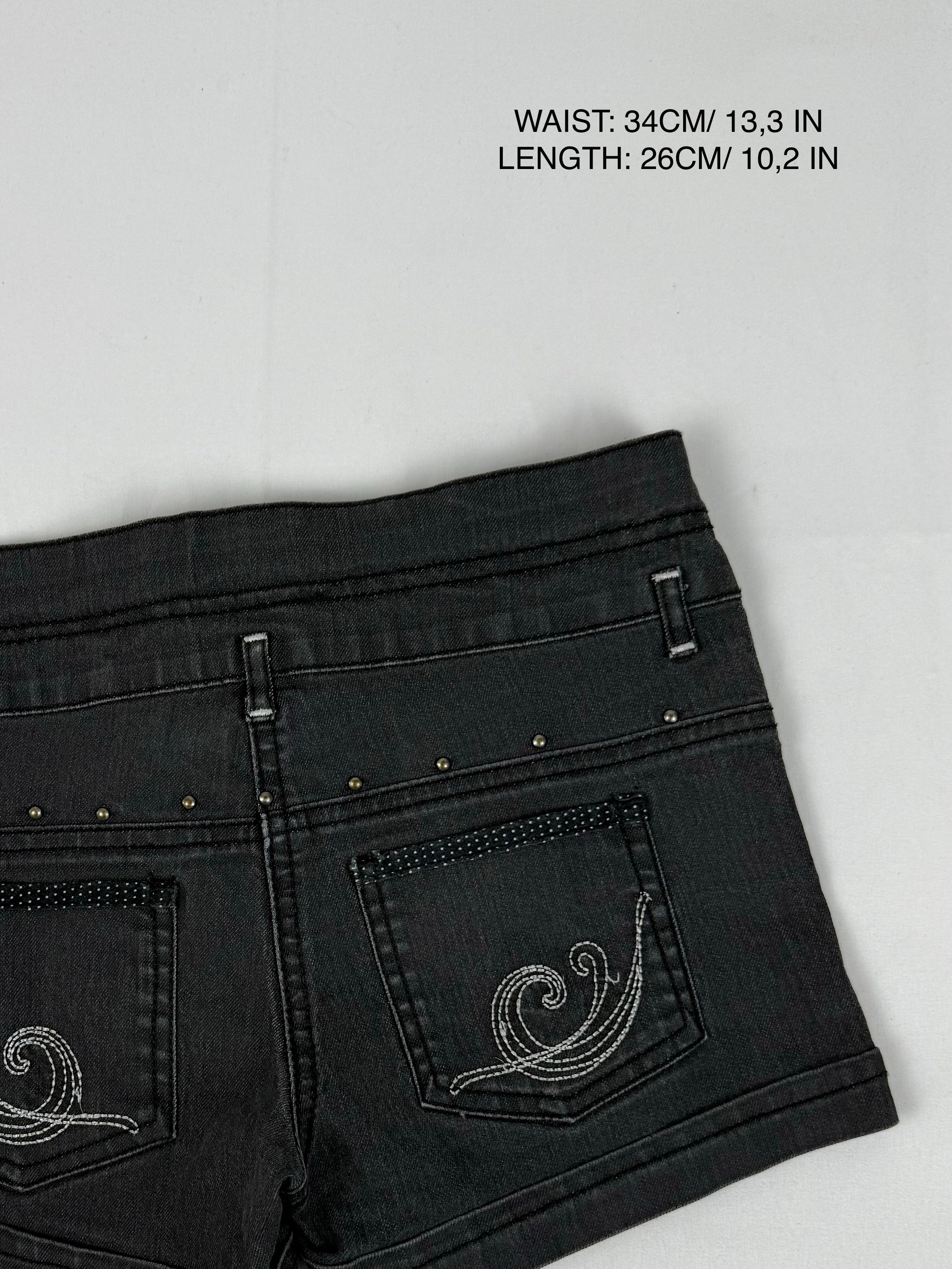 Grey denim low rise mini short (XS)