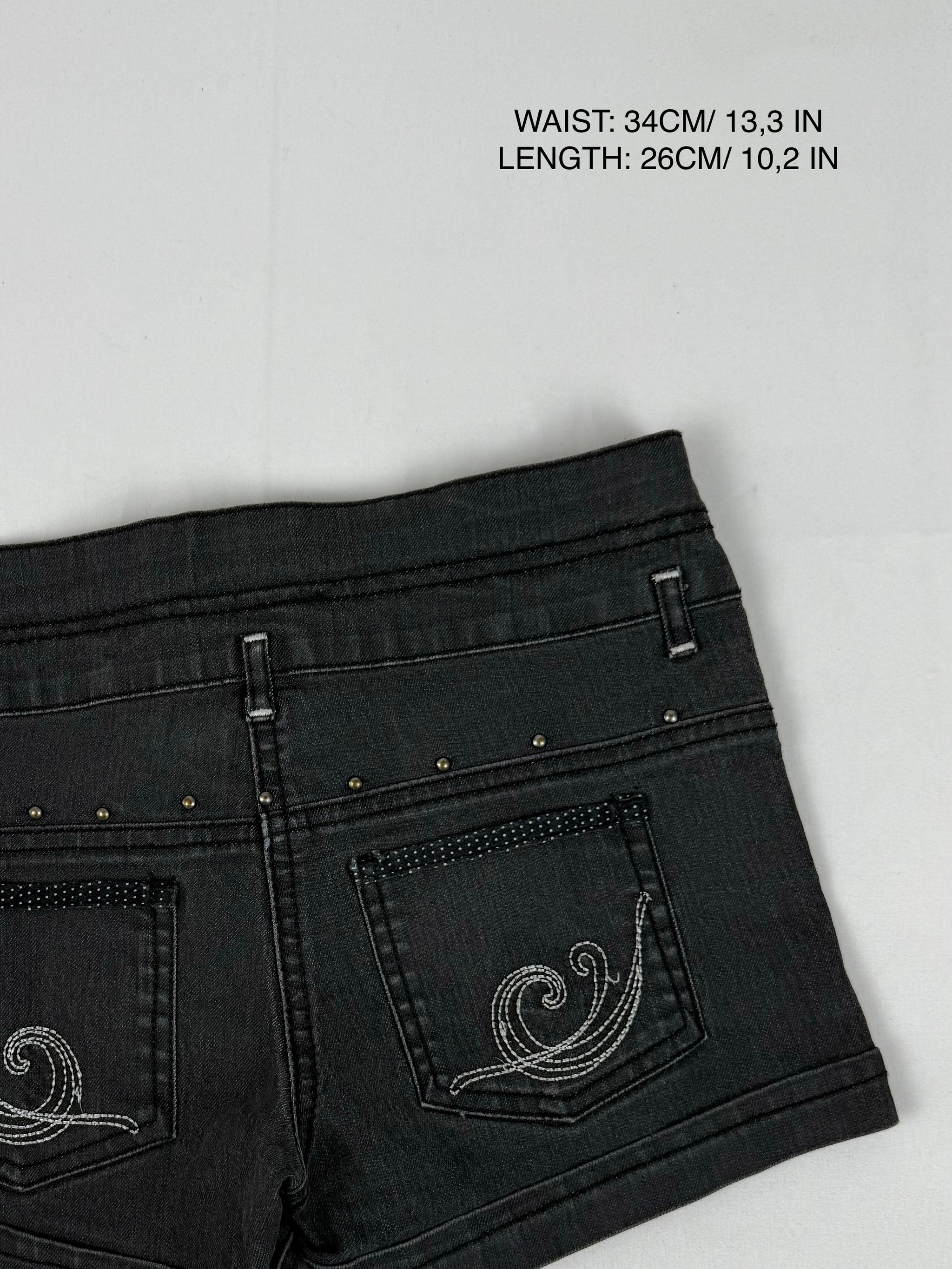Grey denim low rise mini short (XS)