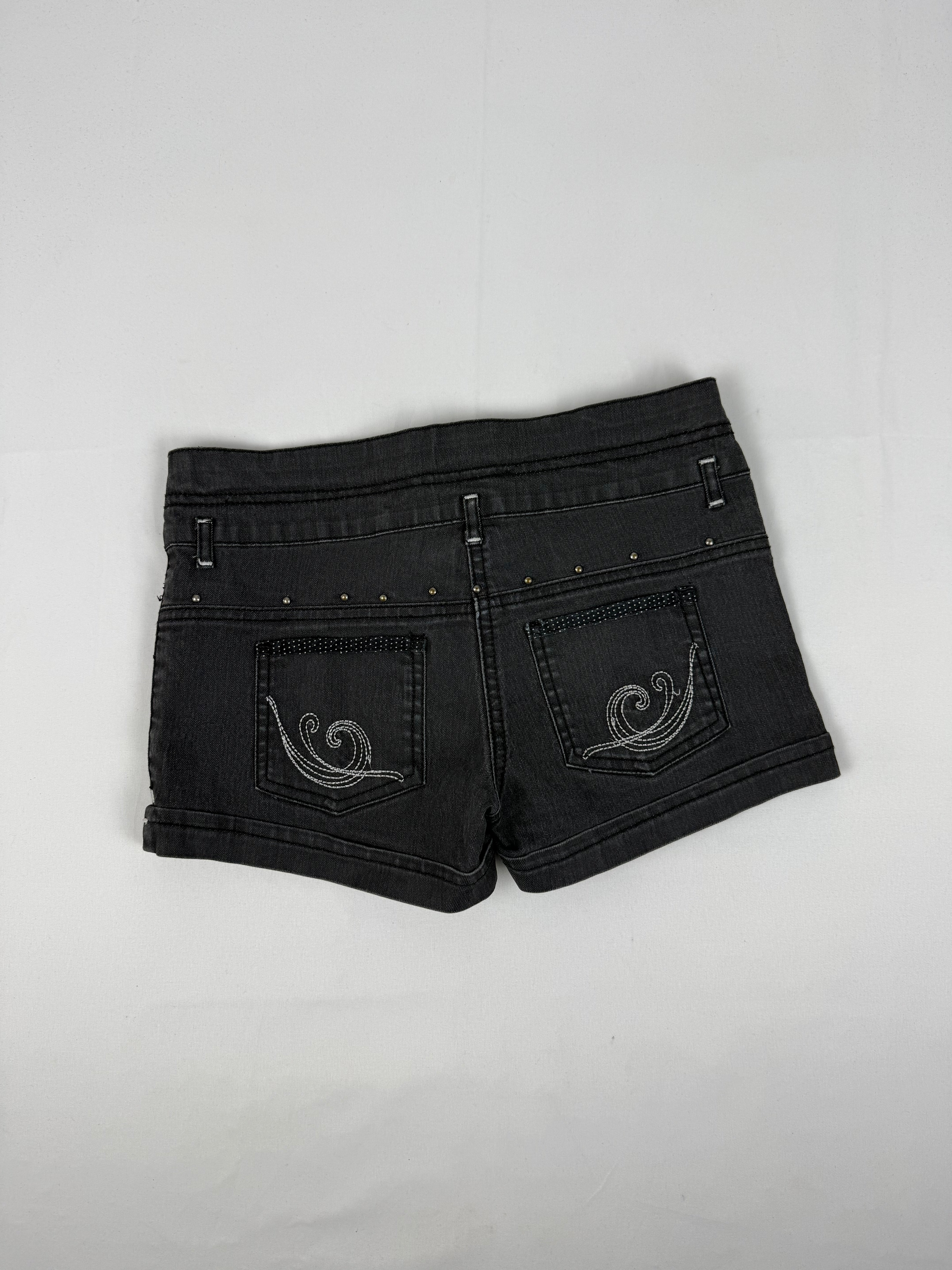 Grey denim low rise mini short (XS)