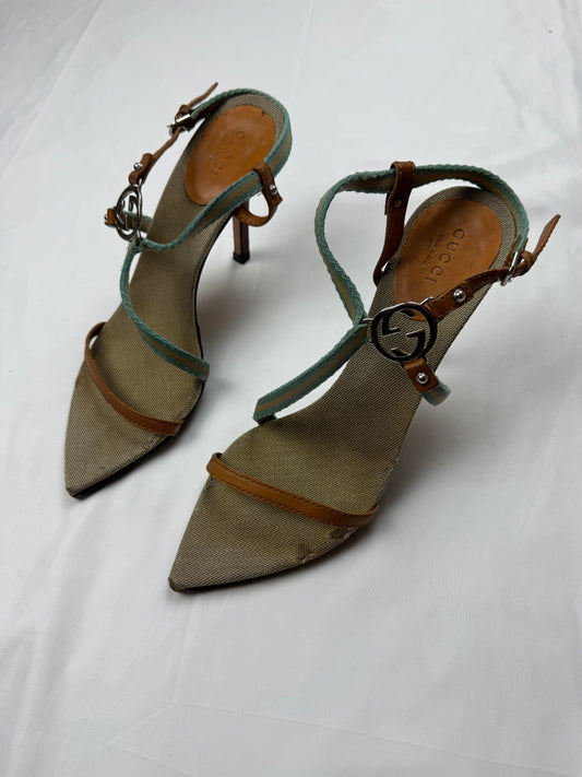 Khaki GG buckle heels (37)