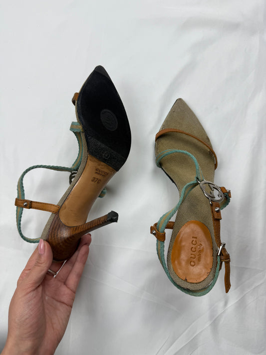 Khaki GG buckle heels (37)