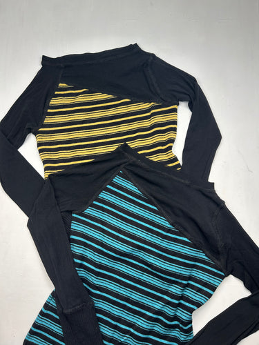 Striped bi fabric mesh stretchy long sleeves top (S/M)