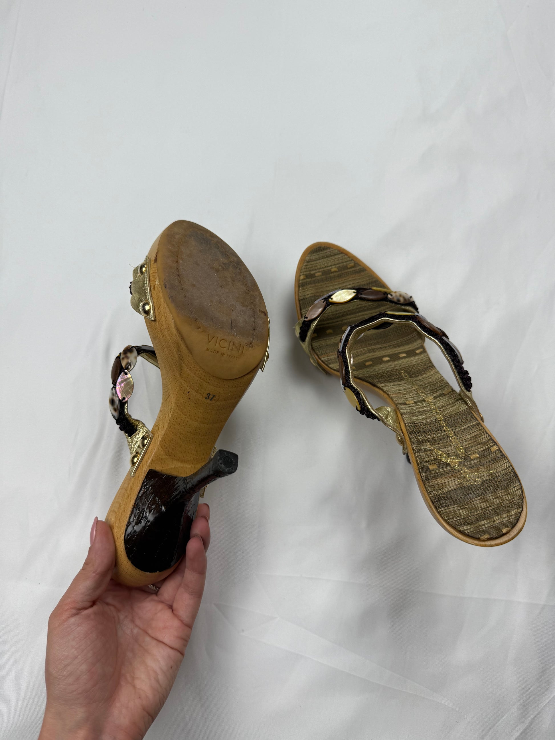 Khaki seashells heels mules (37)