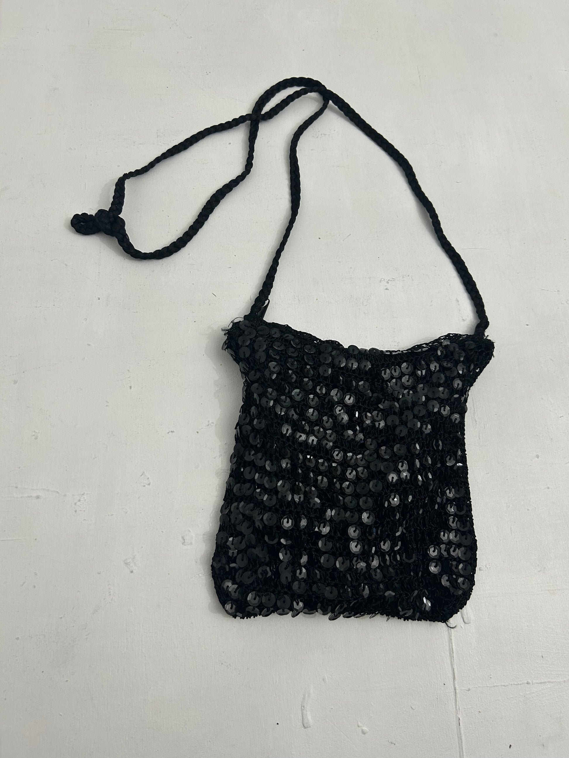 Black pearls sequins 90s y2k baguette crossbody mini bag