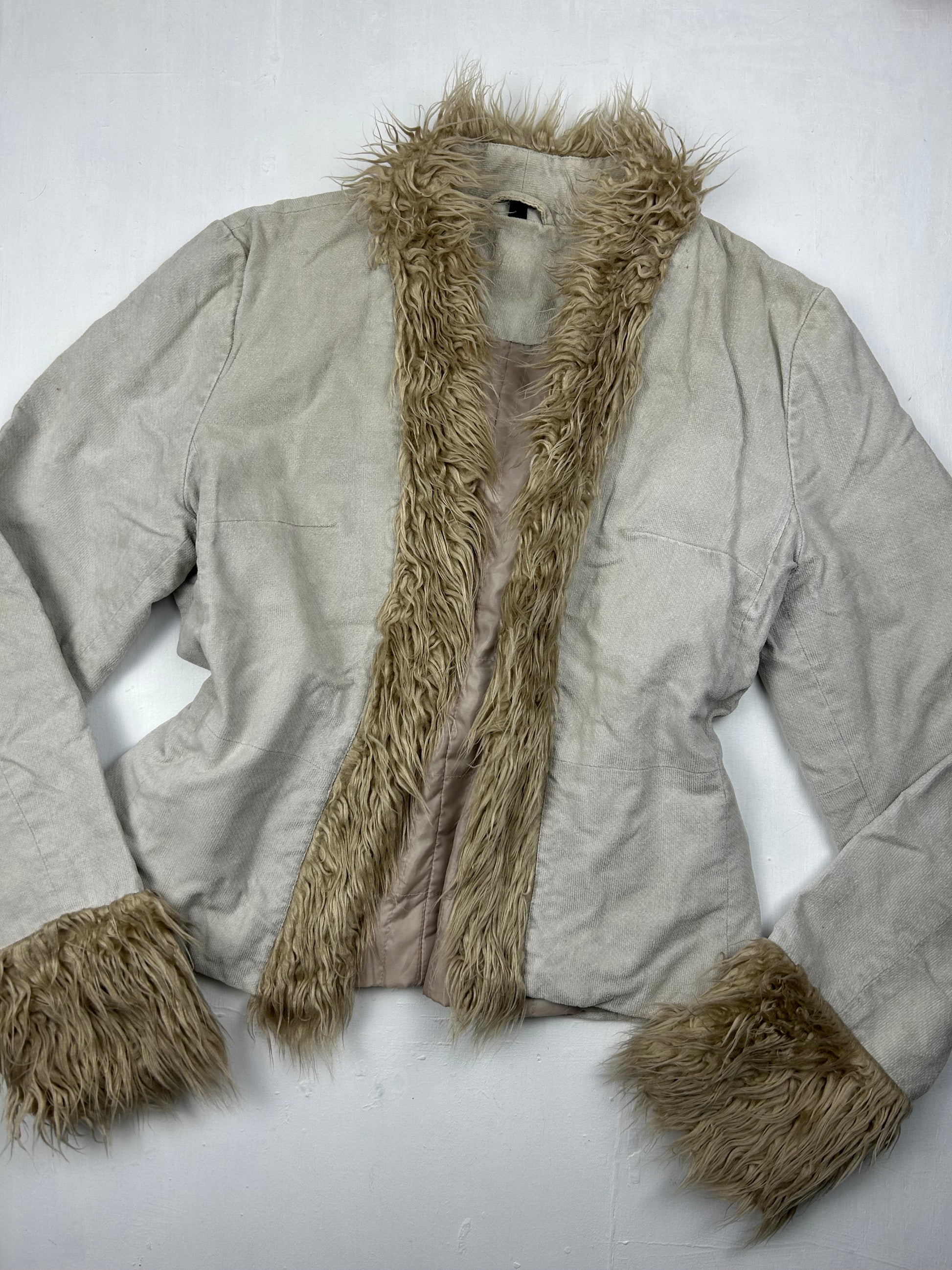 Beige faux fur afghan coat jacket (S/M)