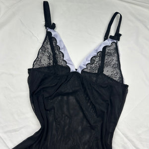 Black lycra & mesh babydoll mini dress (S)