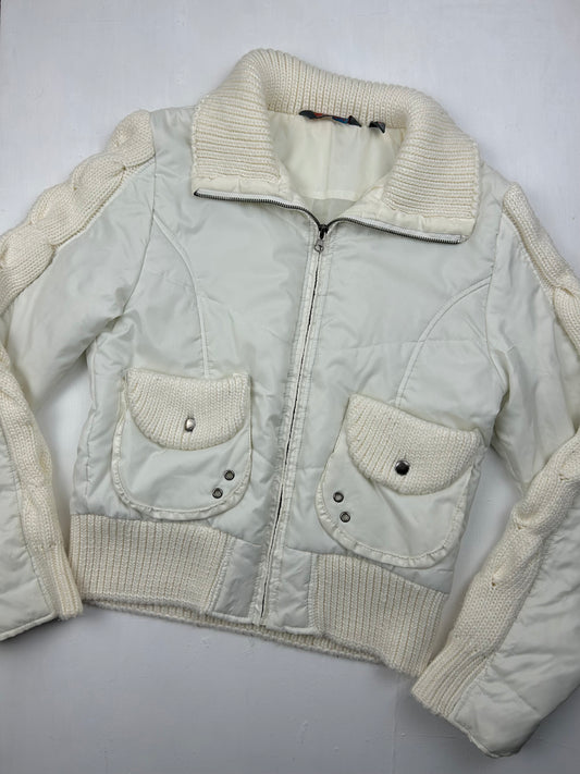 White pockets biker puffer jacket (M)