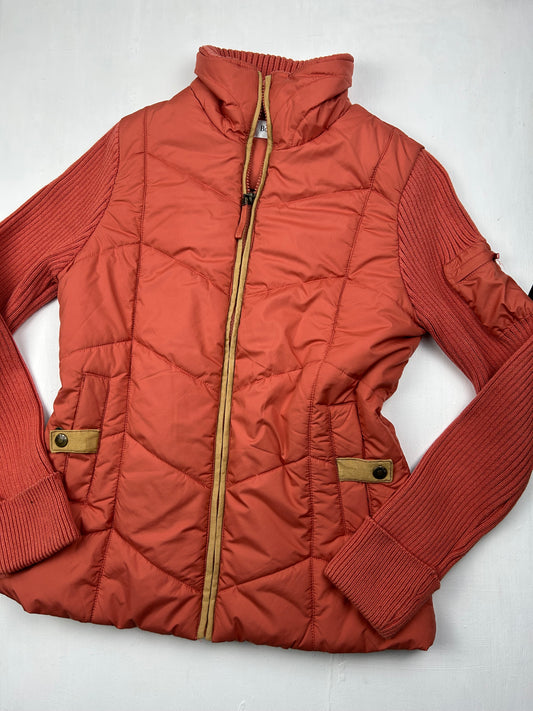 Orange puffer fur zip up jumper jacket (S/M)