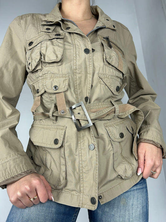 Beige utility biker belt jacket (M/L)