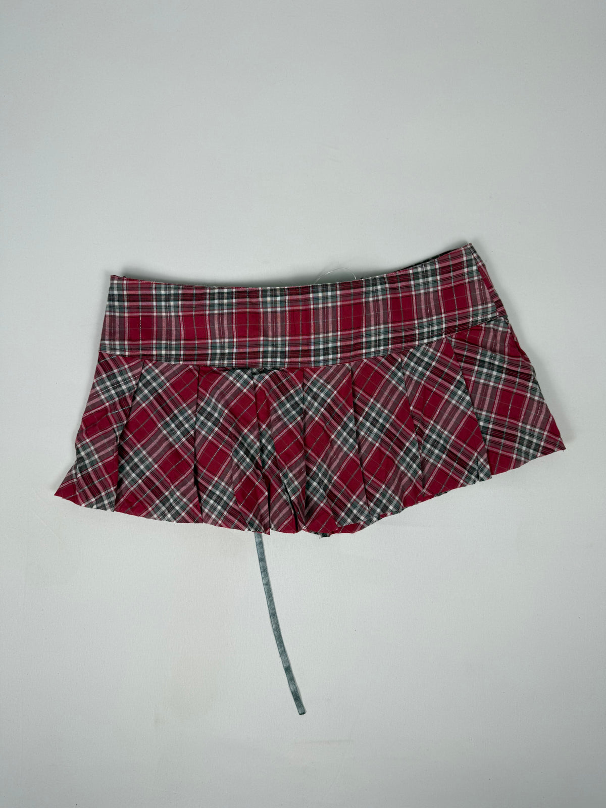 Red check print lace up mini skirt (S)