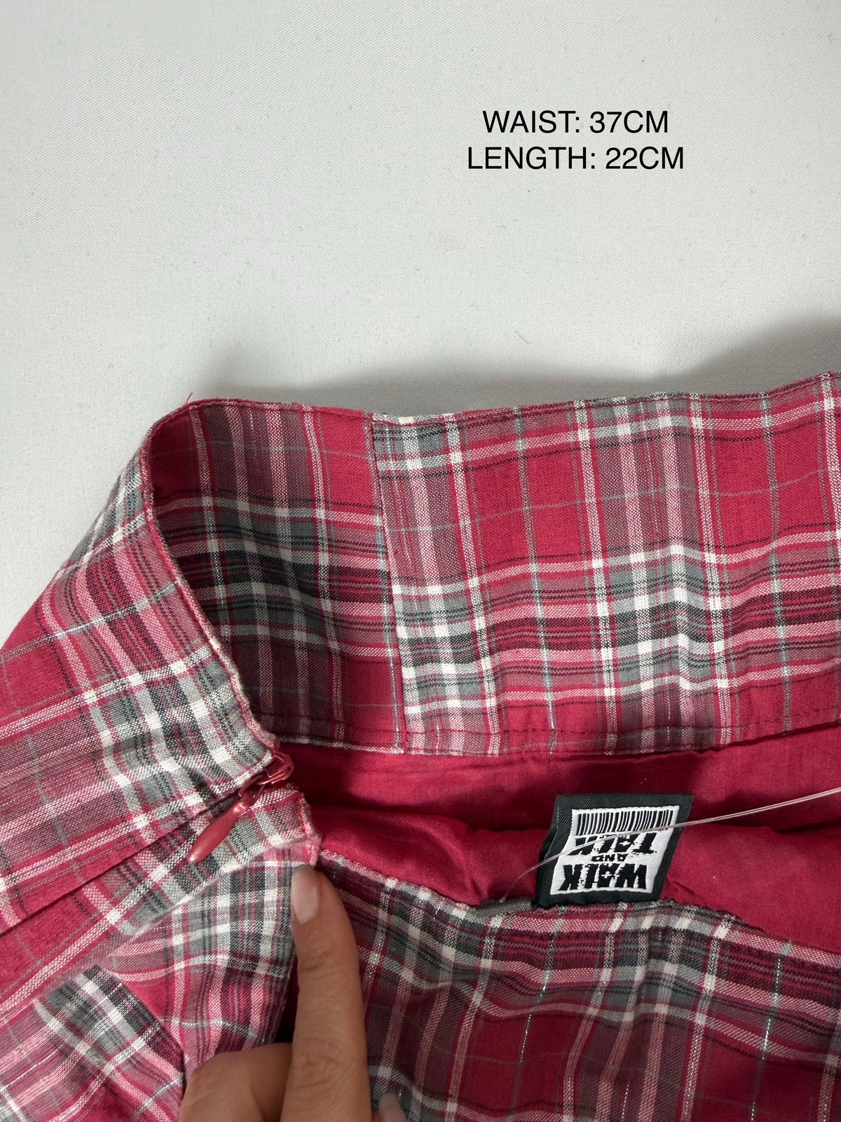 Red check print lace up mini skirt (S)