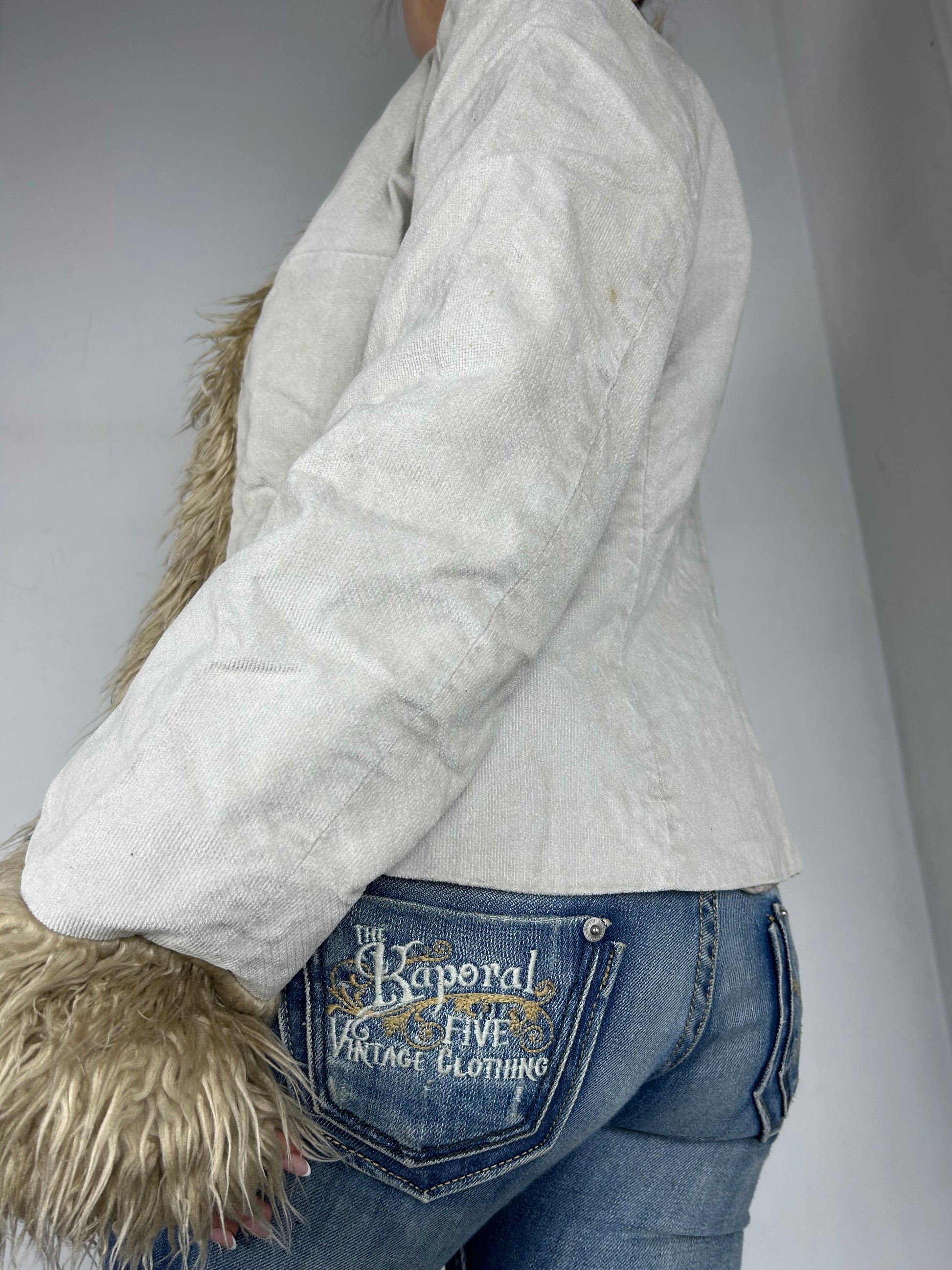 Beige faux fur afghan coat jacket (S/M)