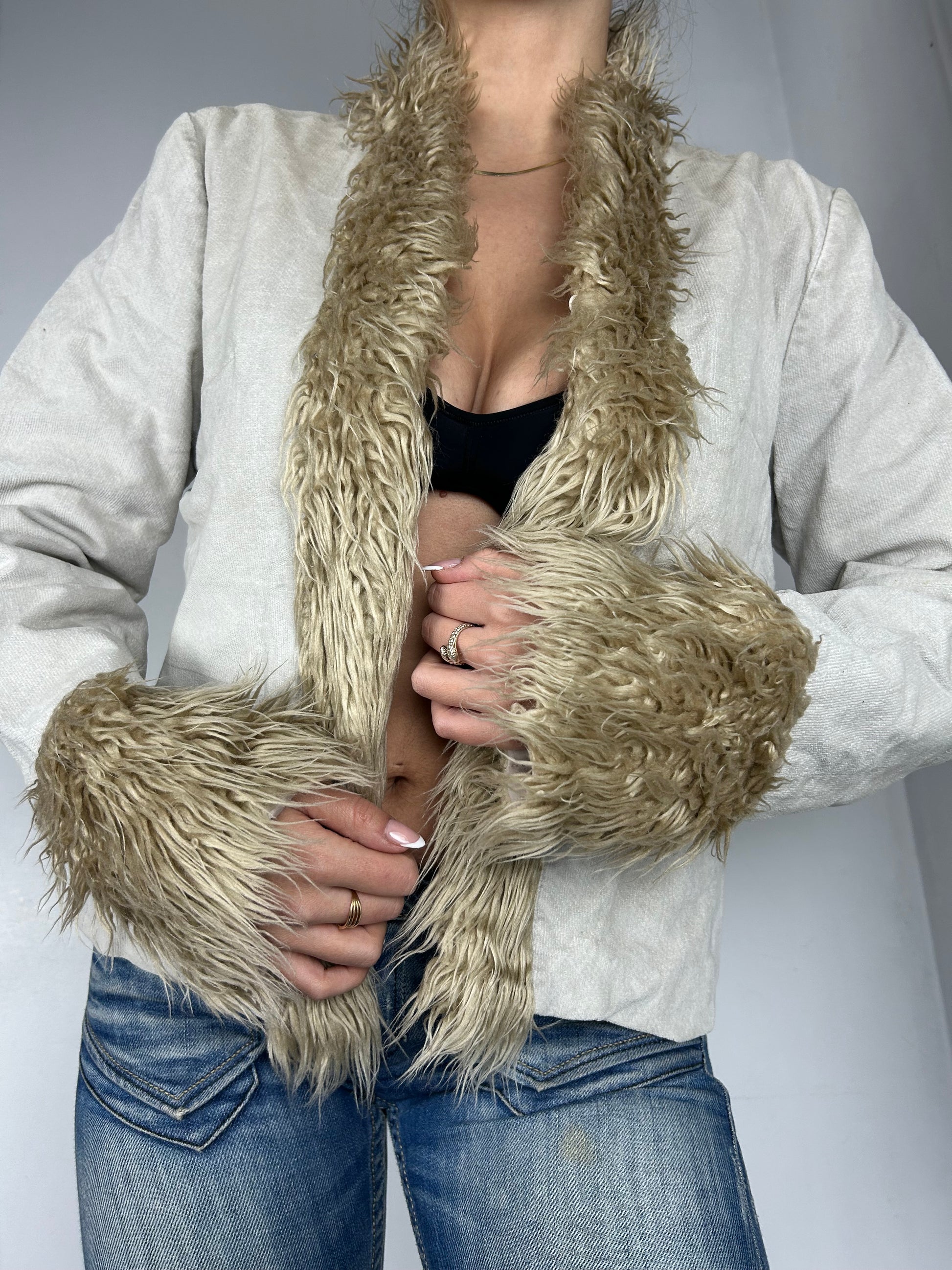 Beige faux fur afghan coat jacket (S/M)