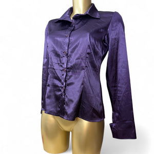 Purple silky tight fit long sleeves shirt (S/M)