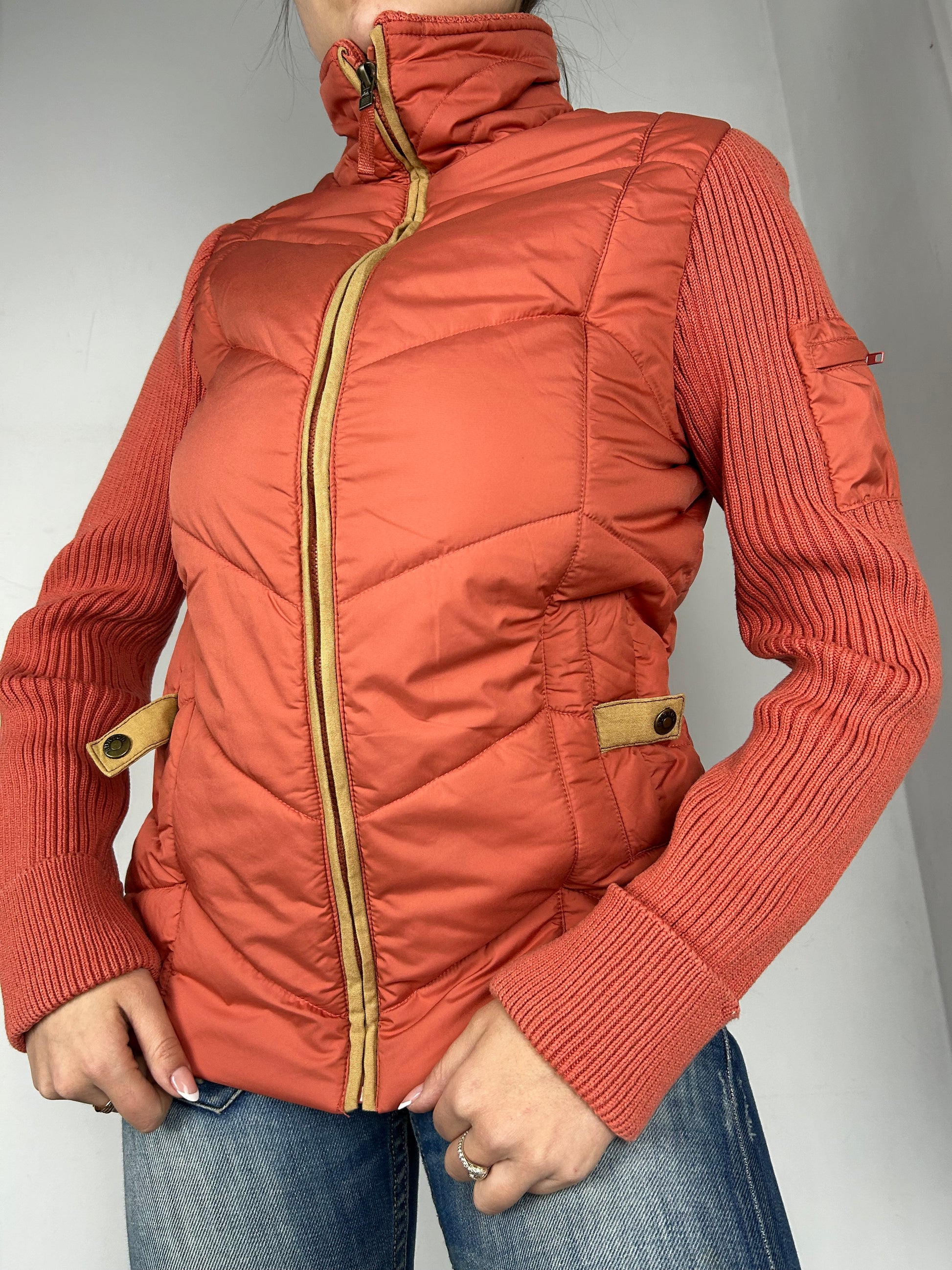 Orange puffer fur zip up jumper jacket (S/M)