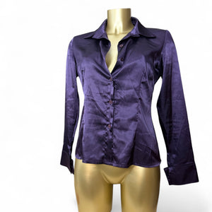 Purple silky tight fit long sleeves shirt (S/M)