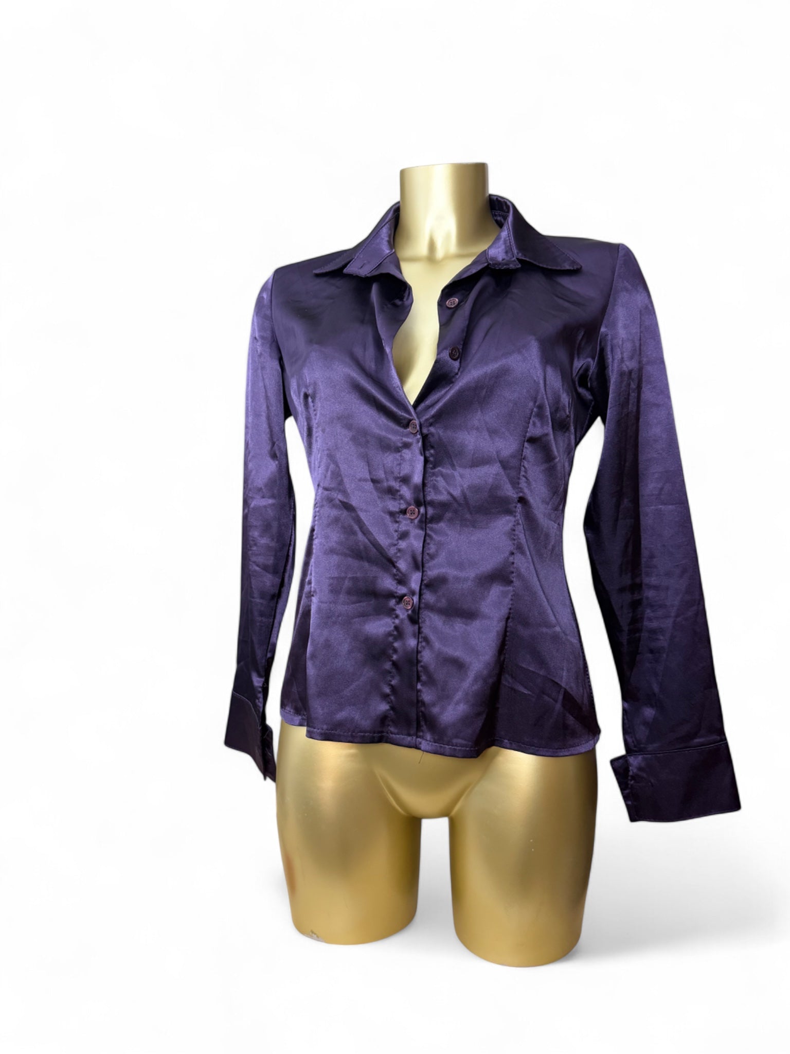 Purple silky tight fit long sleeves shirt (S/M)