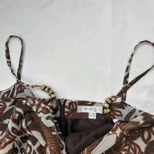 Beige graphic print mesh lined asymmetric dress (L)