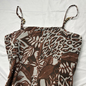 Beige graphic print mesh lined asymmetric dress (L)