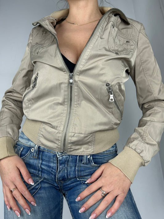 Beige utility biker jacket (S)