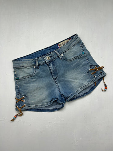 Blue denim low rise mini short (XS)