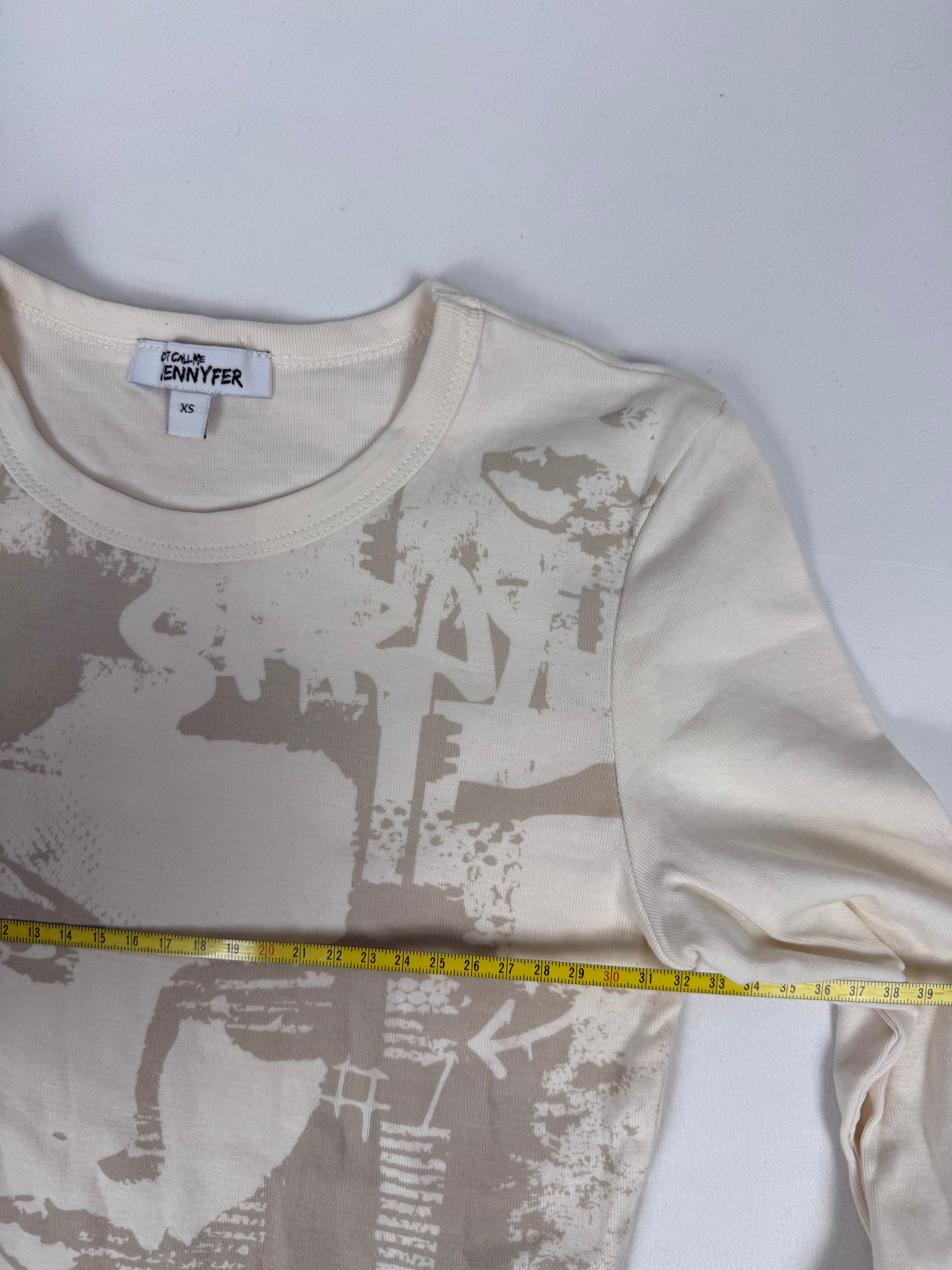 Beige graphic long sleeves top (XS)