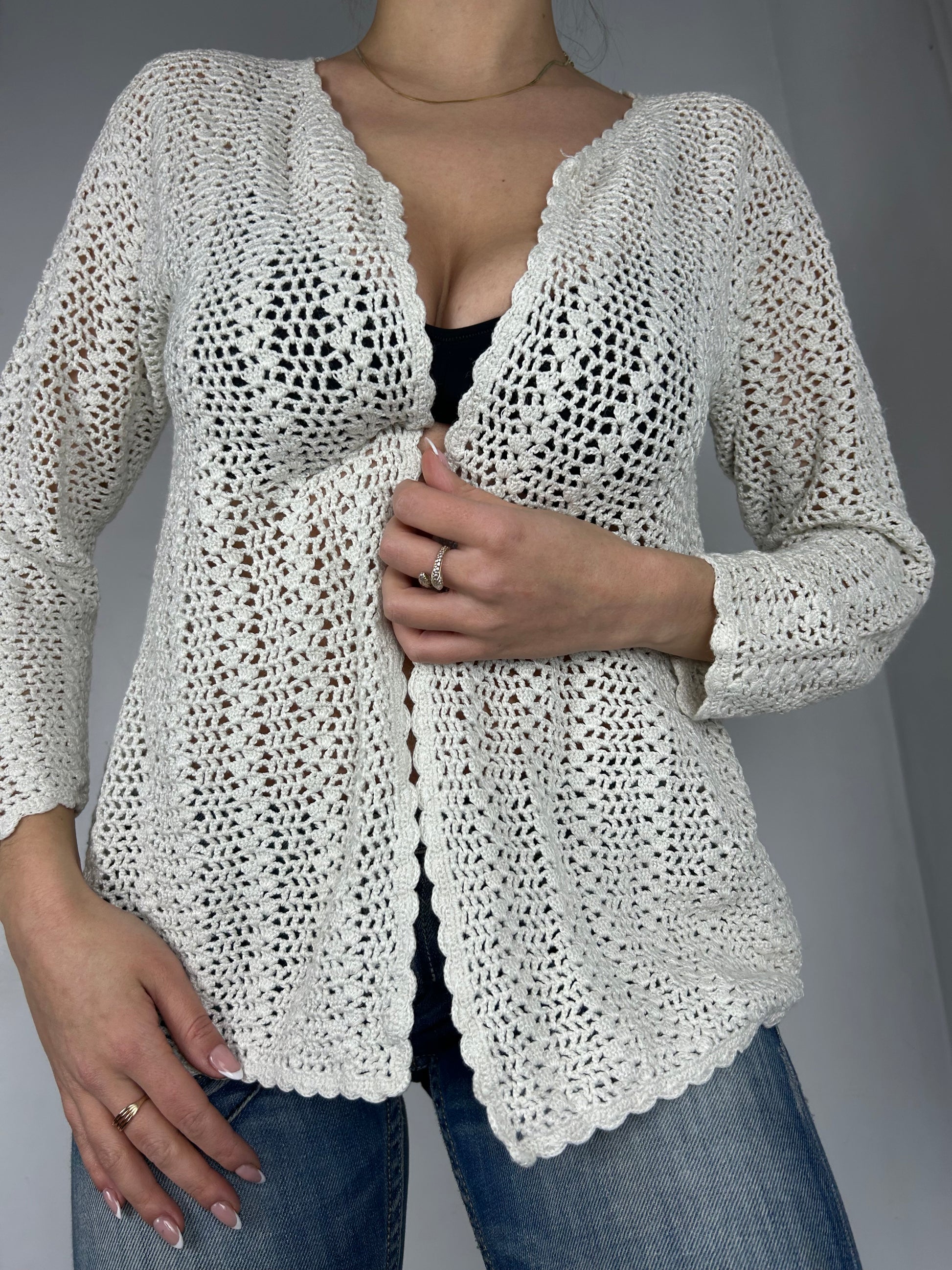 White crochet cardigan jumper (S/M)