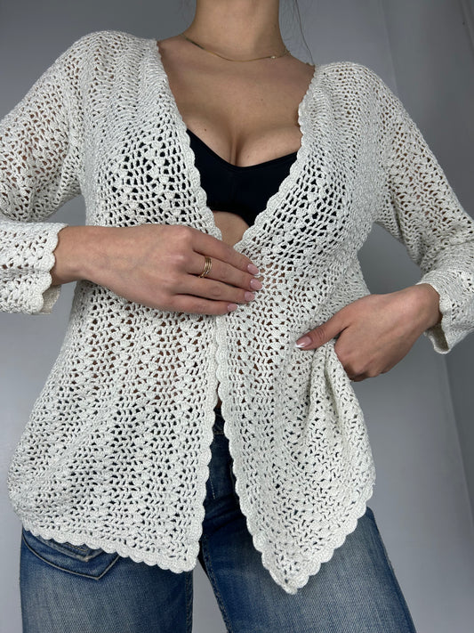 White crochet cardigan jumper (S/M)