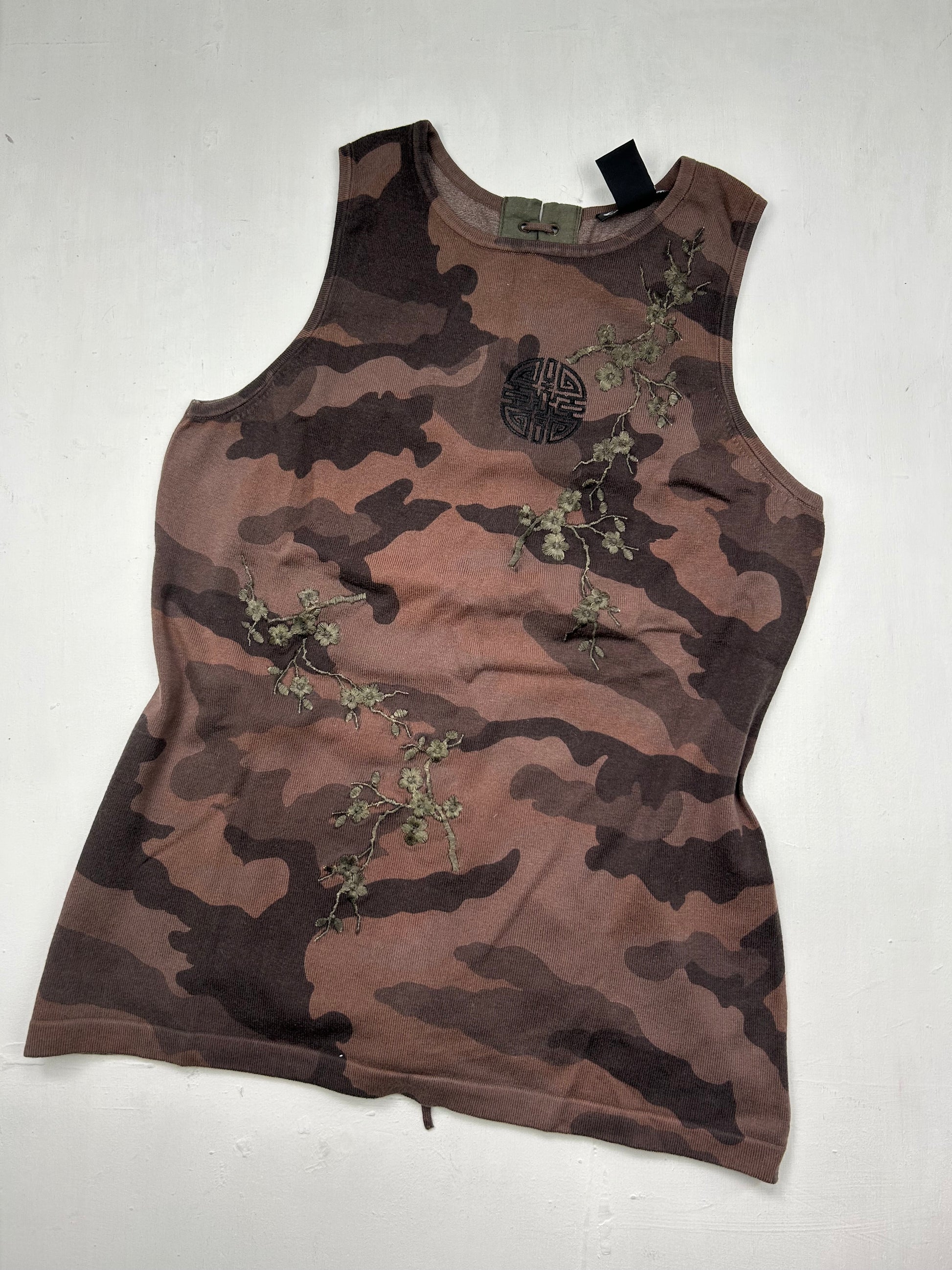 Brown camo lace up cotton tank top (M/L)