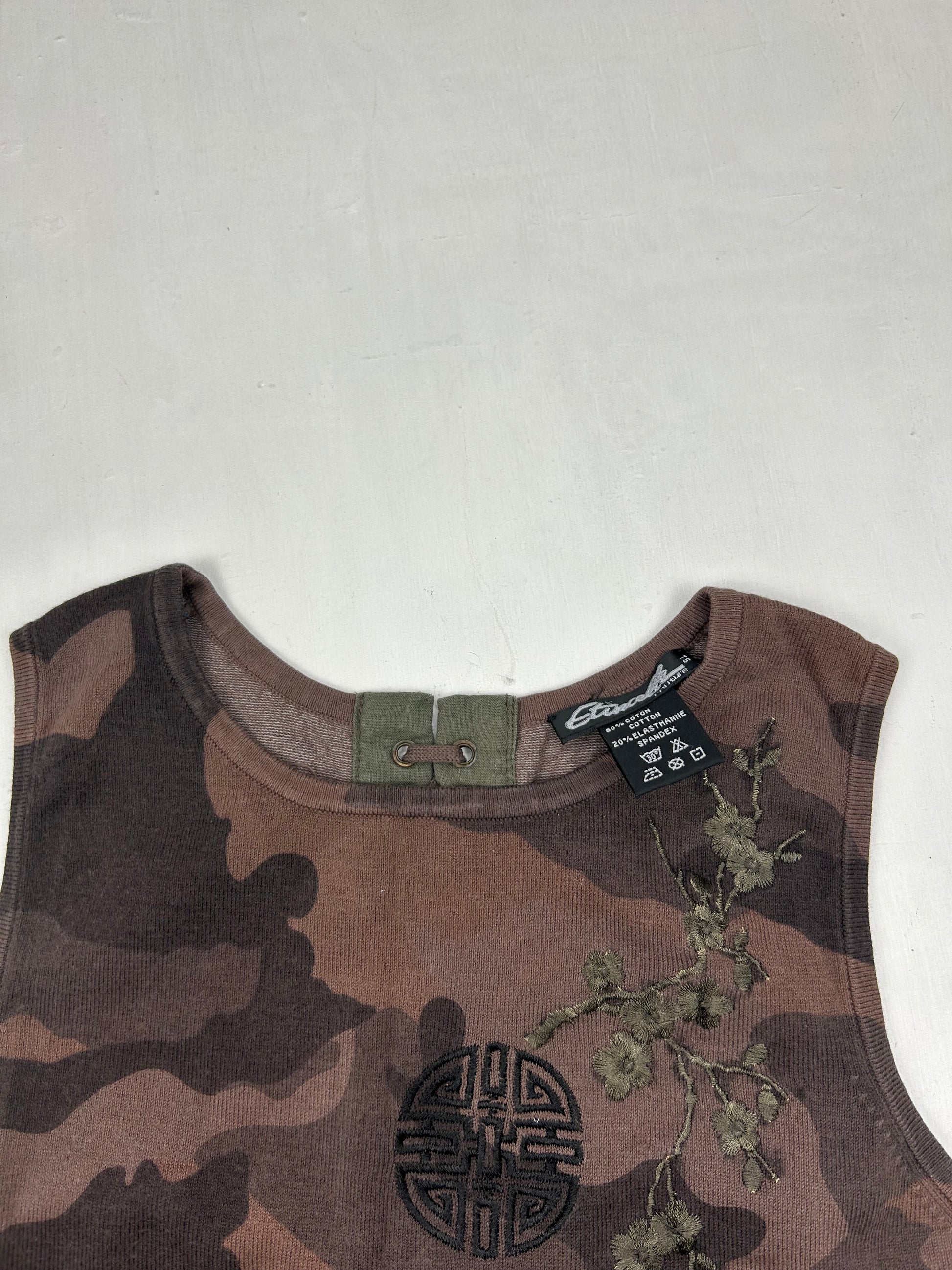 Brown camo lace up cotton tank top (M/L)