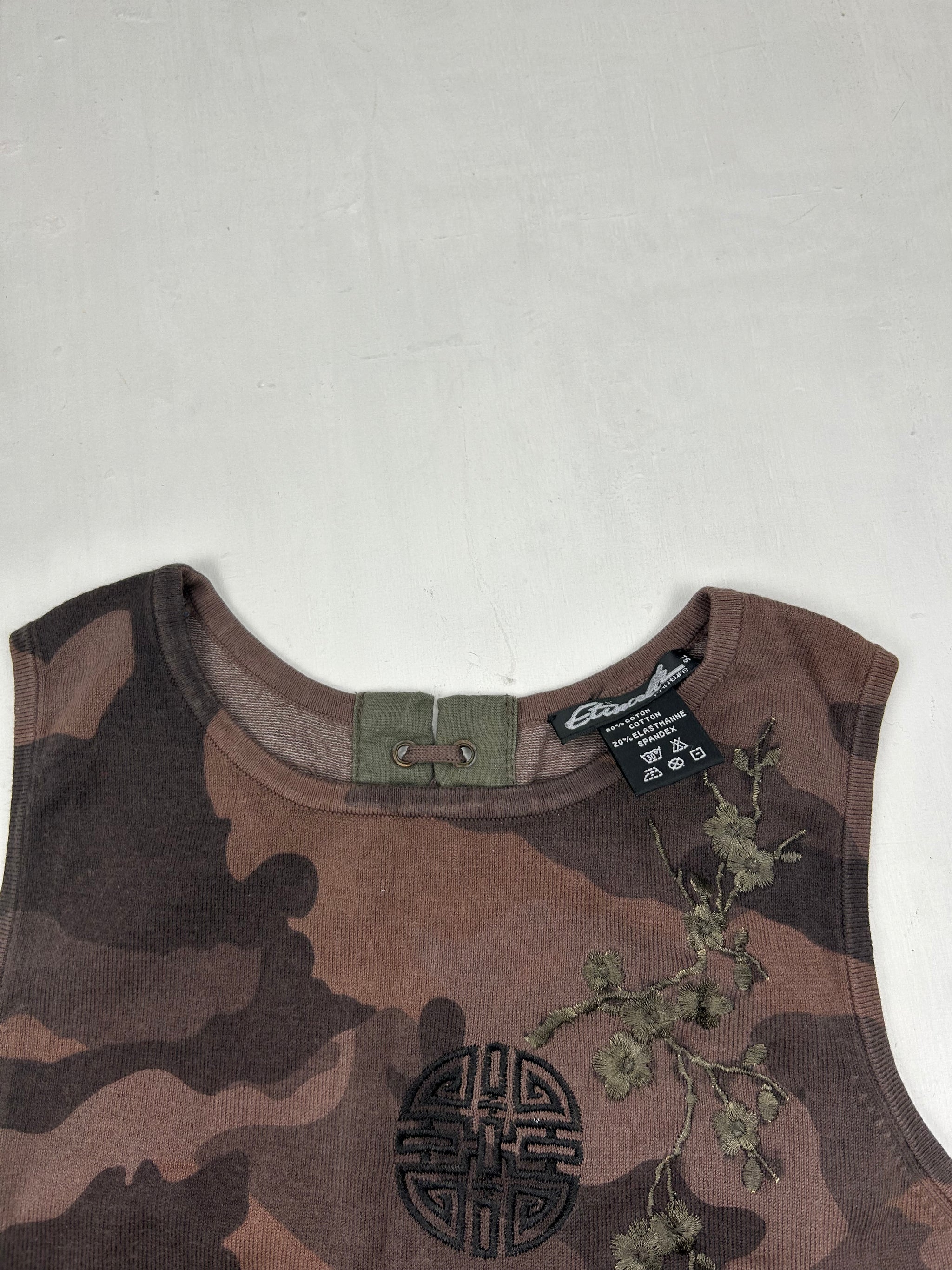 Brown camo lace up cotton tank top (M/L)