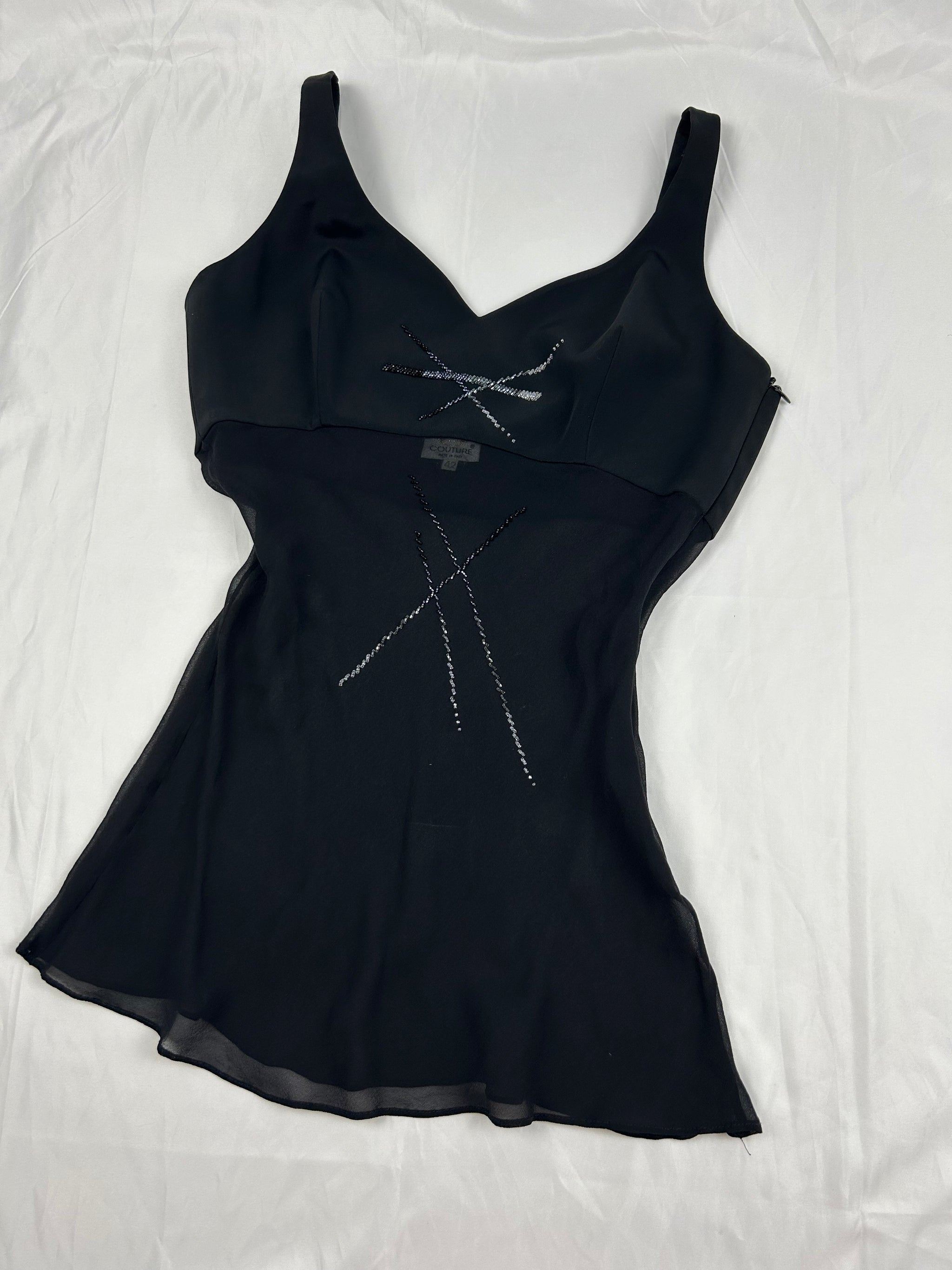 Black mesh lined asymmetric top (M)