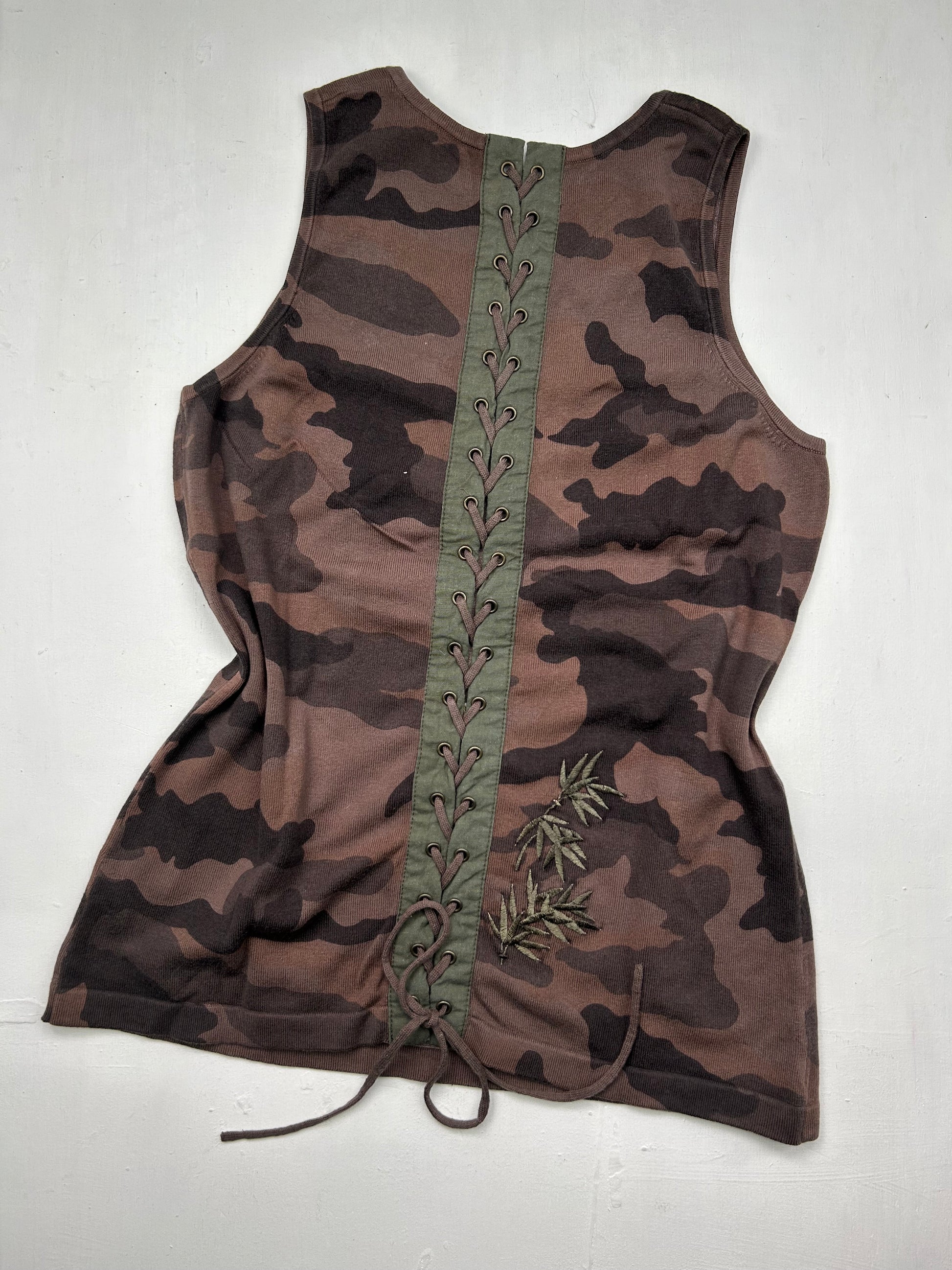 Brown camo lace up cotton tank top (M/L)