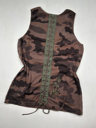 Brown camo lace up cotton tank top (M/L)