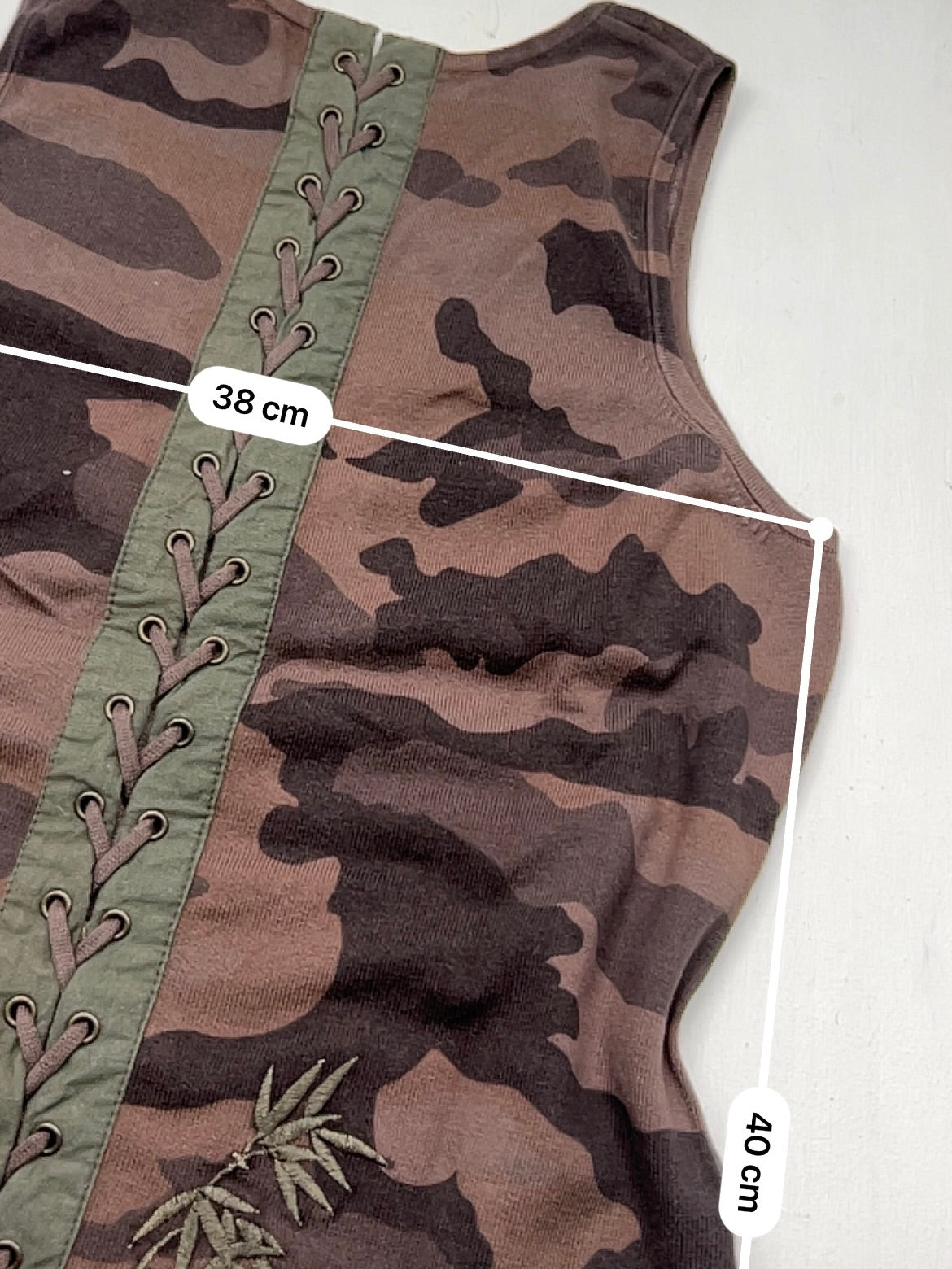Brown camo lace up cotton tank top (M/L)