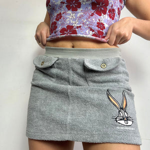 Grey fluffy cartoon low rise mini skirt 90s y2k vintage (S)