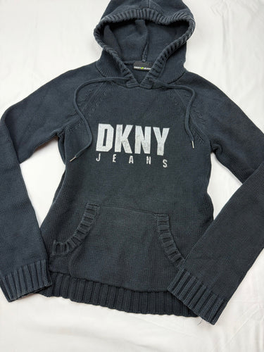 Navy logo hooded knitted jumper (S/M)