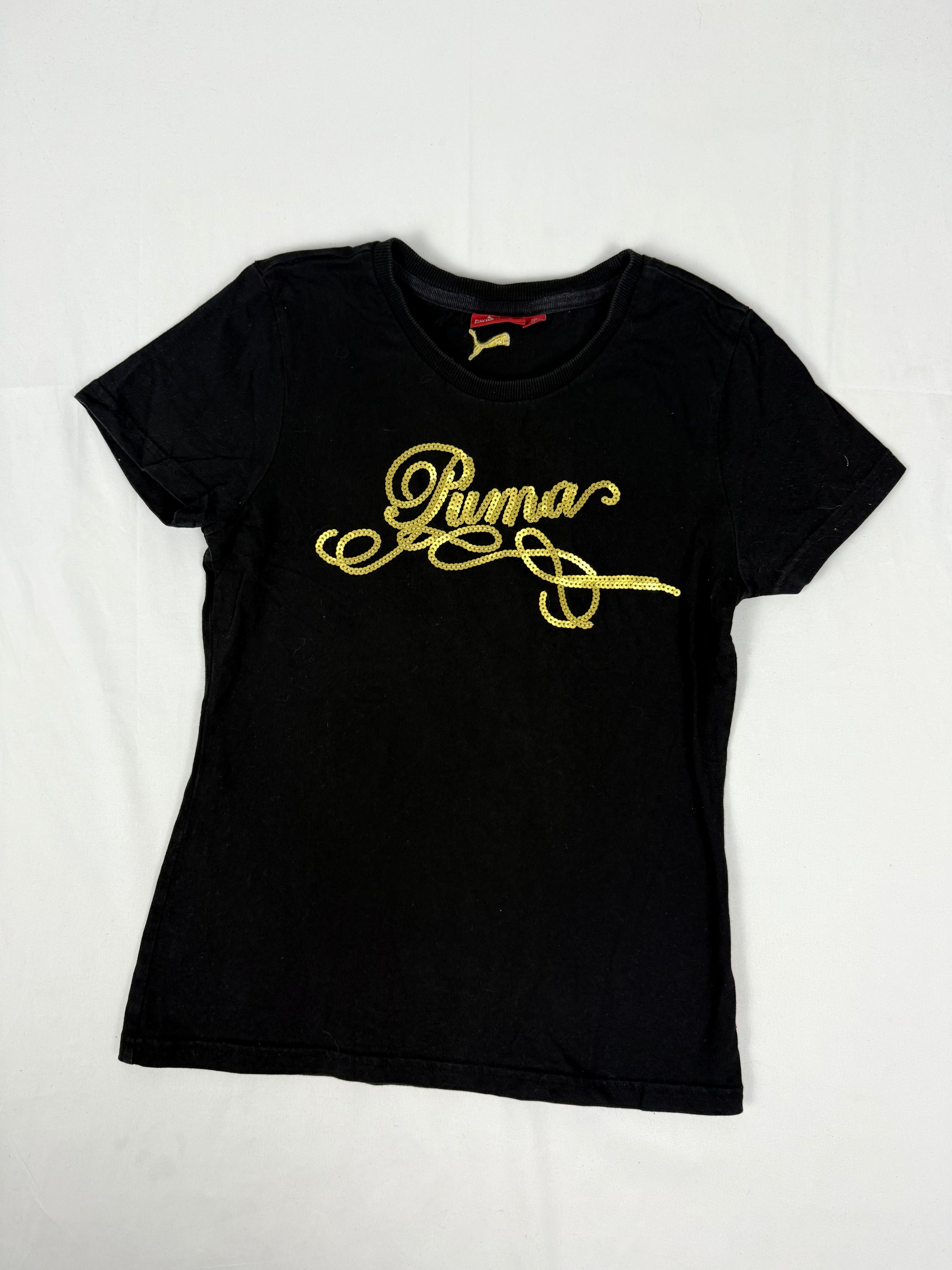 Black sequins gold logo tight fit tee (S/M)