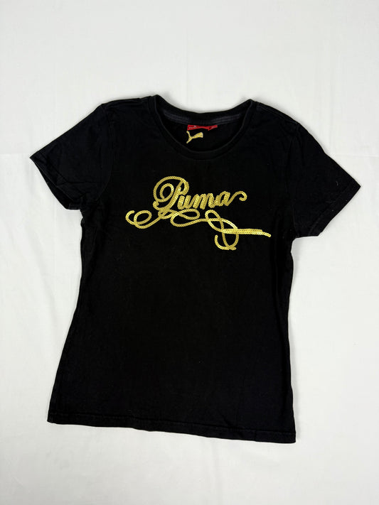 Black sequins gold logo tight fit tee (S/M)