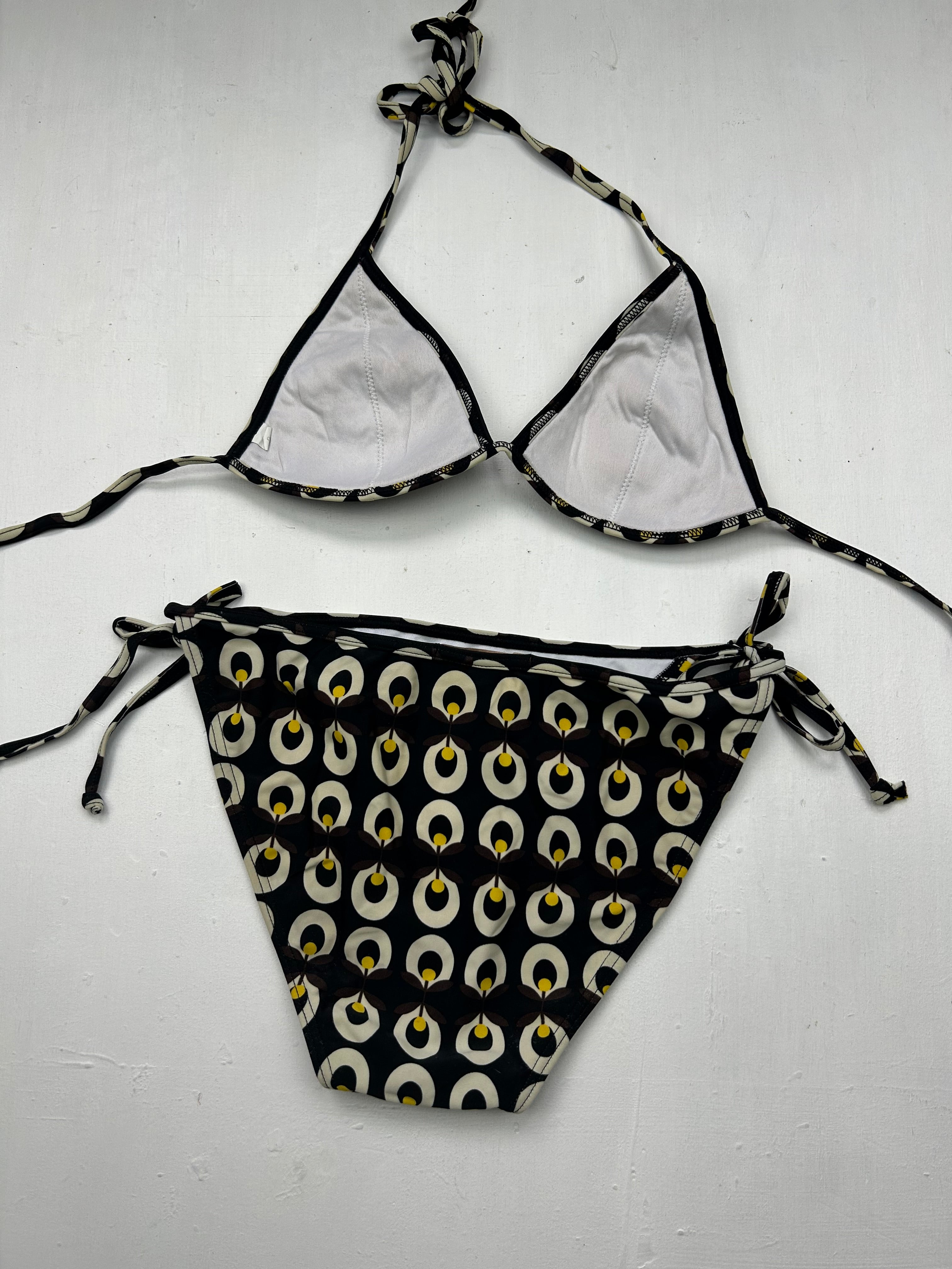 Black graphic low rise bikini set (S/M)