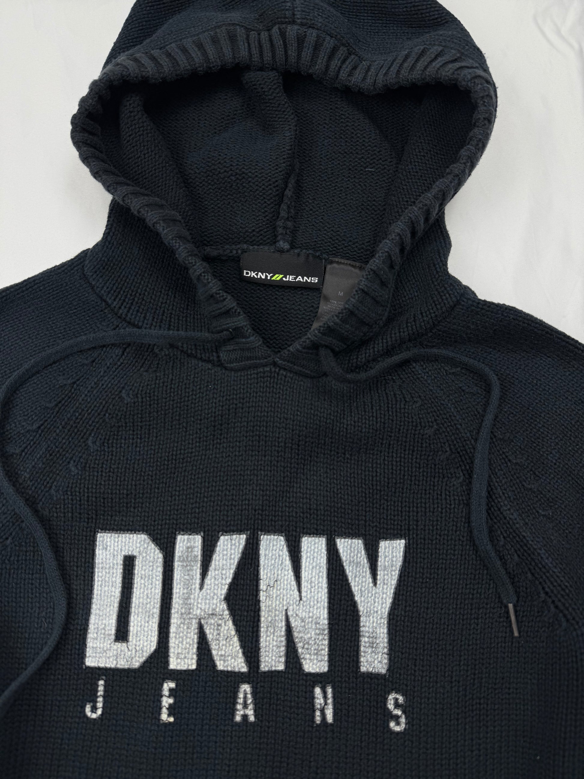Navy logo hooded knitted jumper (S/M)