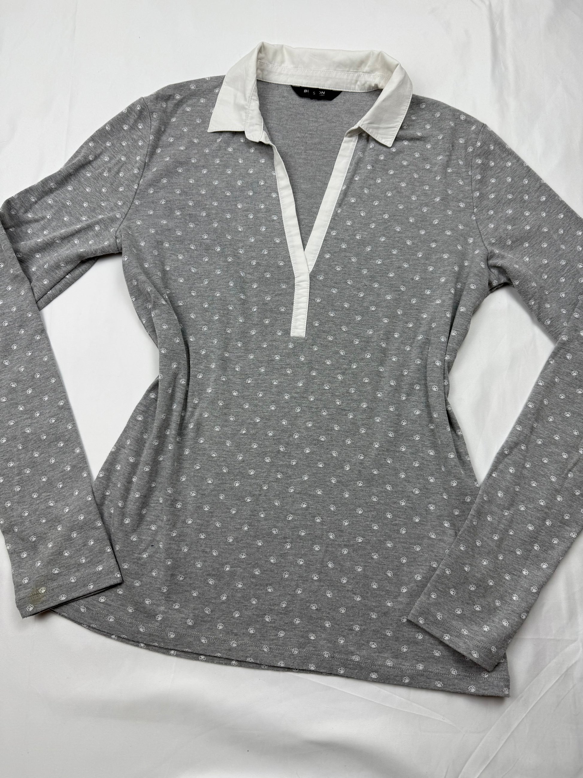 Grey 100% cotton polo long sleeves top (M)
