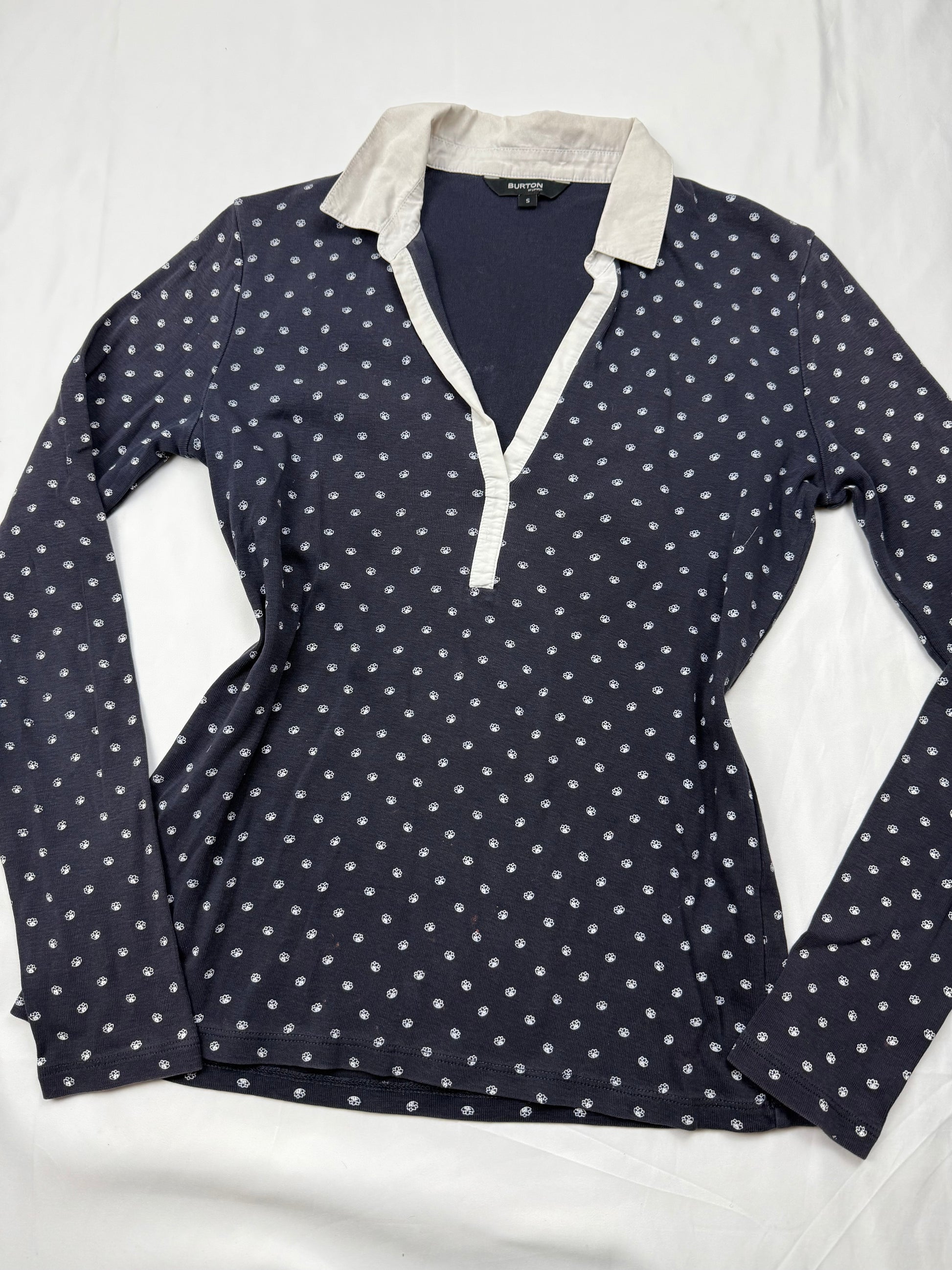 Navy 100% cotton polo long sleeves top (M)