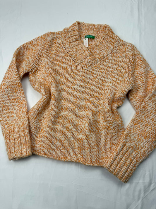 Beige knitted V neck jumper (S)