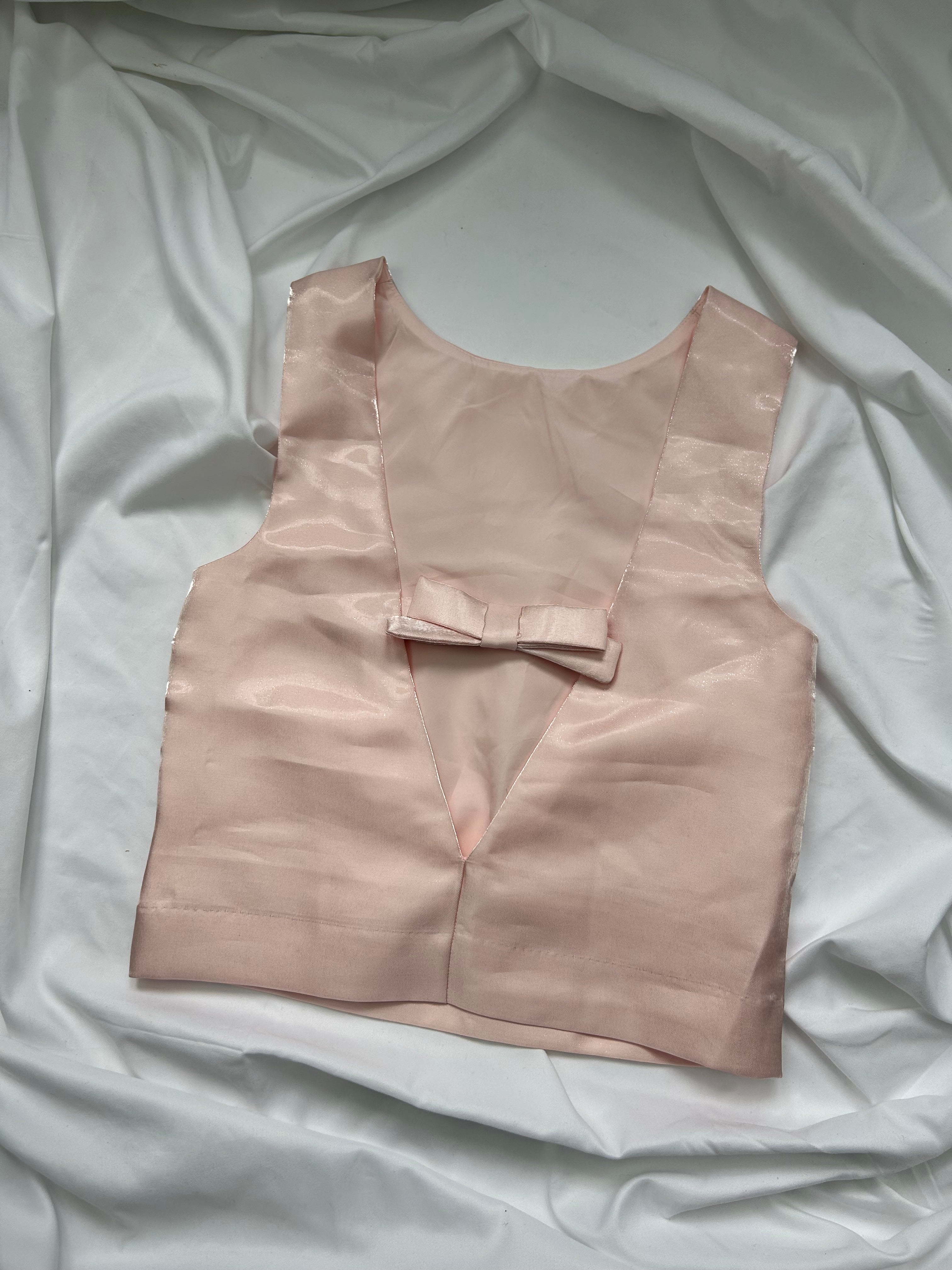 Baby pink satin bow  top (S)
