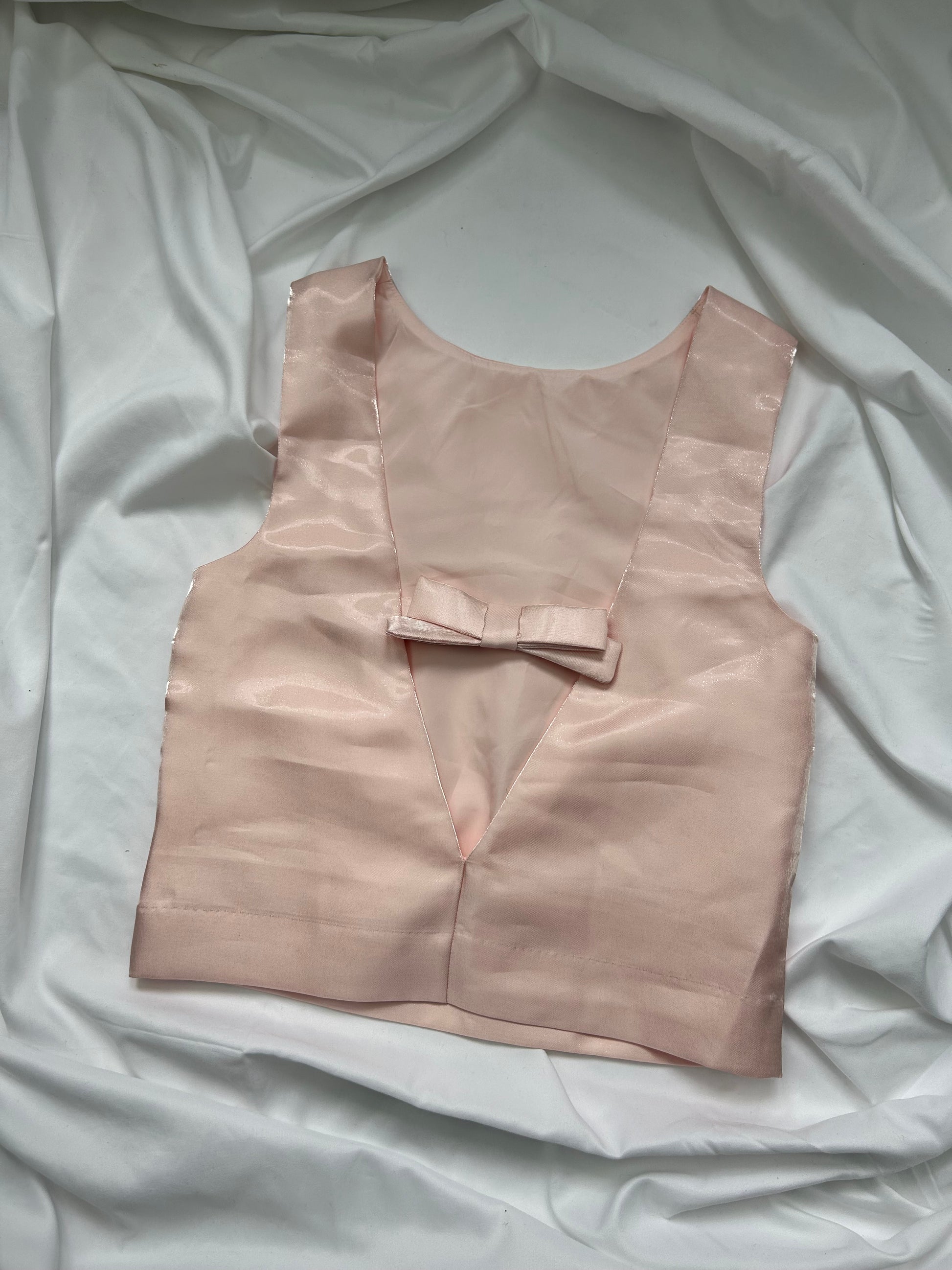 Baby pink satin bow  top (S)